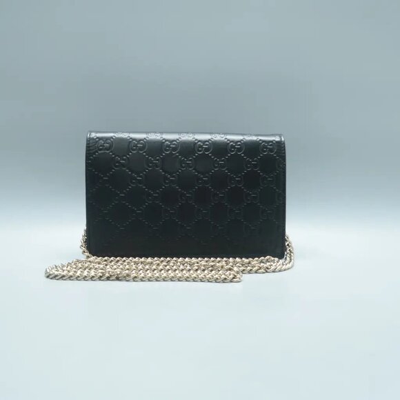 100% Authentic GUCCI Black Wallet on Chain Leather Shoulder Bag 615-11624 - Picture 2 of 12